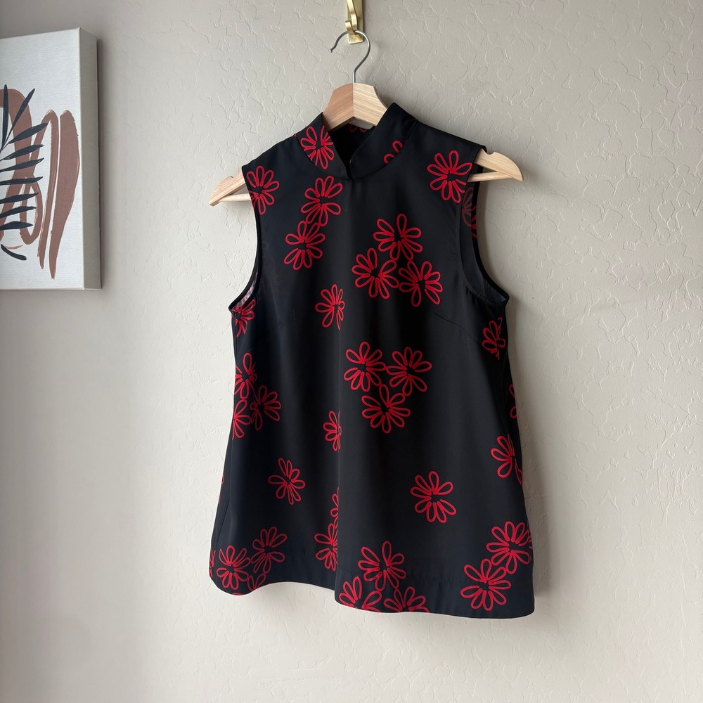 Simone Rocha Top Black Red Floral High Neck Sleeveless Top Size US 2